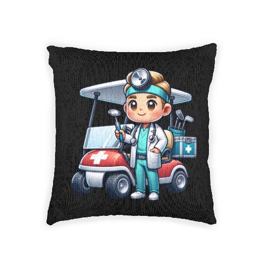 Cute golfer doctor standing Woven Pillows