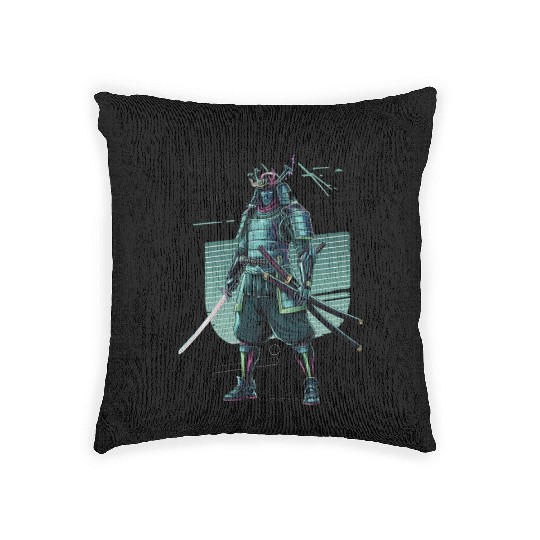 Cyber Samurai 2110: Glowing Katana Warrior Woven Pillows