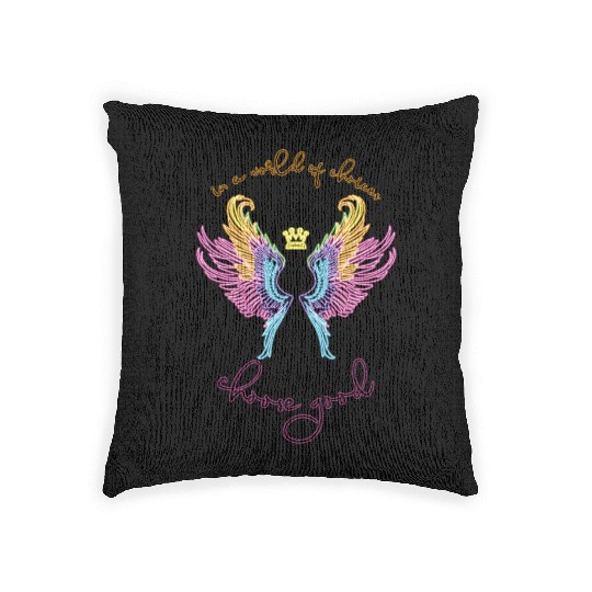 Neon angel wings with a crown Woven Pillows