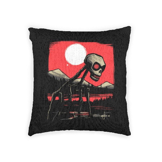 Japan Red Sun Horror: Skull Creature Woven Pillows