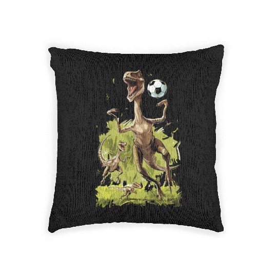 Soccer Ball Velociraptor Dinosaur Football Woven Pillows
