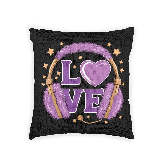 Purple Love Music Headphones with Stars and Heart Woven Pillows