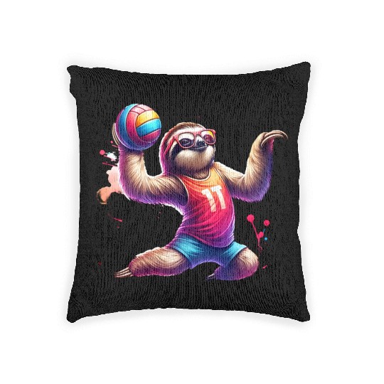 Cool Sloth Volleyball Player Design Woven Pillows