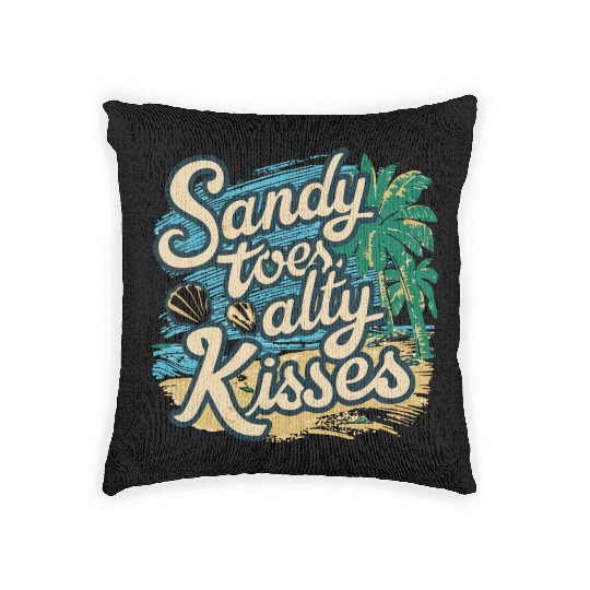 Summer Sandy Toes Salty Kisses Beach lover Woven Pillows
