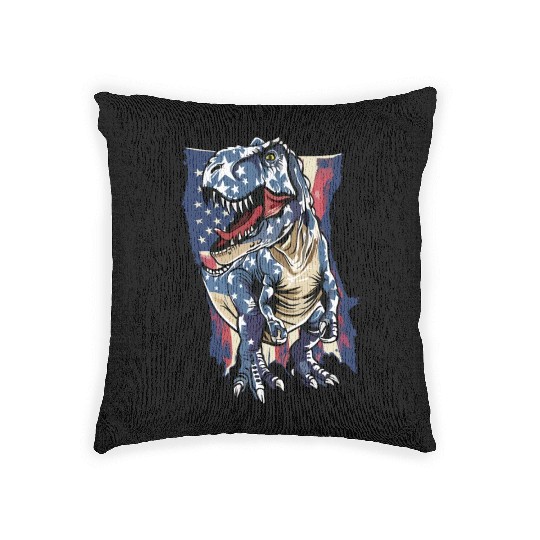 Patriot US USA Dino Trex Veterans Day 4th of July Woven Pillows