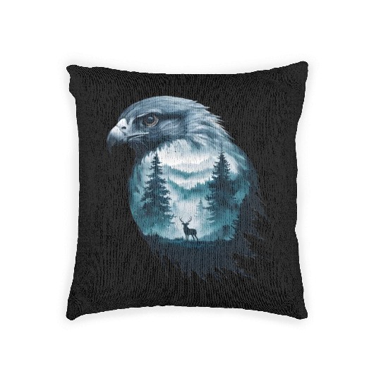Majestic Eagle And Serene Wilderness Scene Woven Pillows