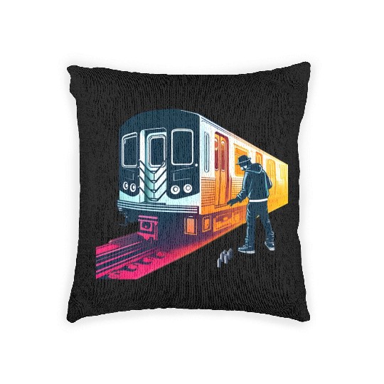 AI Teen at Subway Layup Masked Woven Pillows