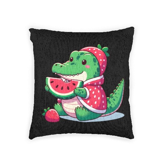 Crocodile in watermelon costume Woven Pillows