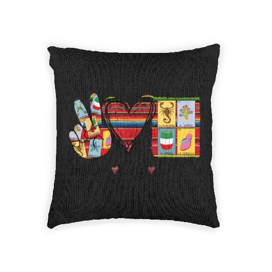 Peace Love Loteria Serape Mexican Bingo Card Woven Pillows