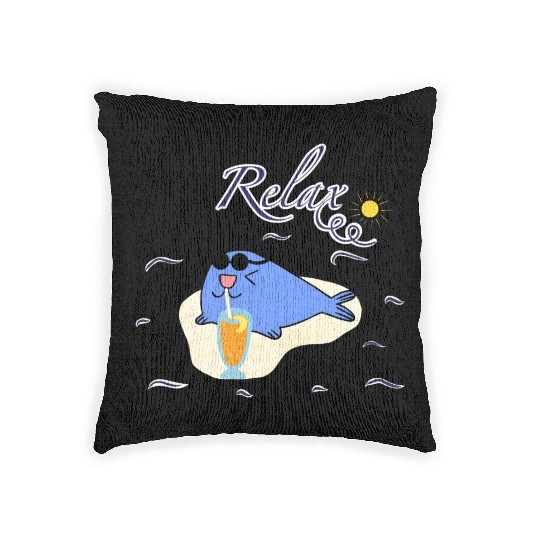 Cool seal lion relaxing with juice Woven Pillows