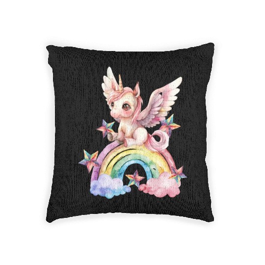 Rainbow & Unicorn Art Gifts for Girls & Teenagers Woven Pillows