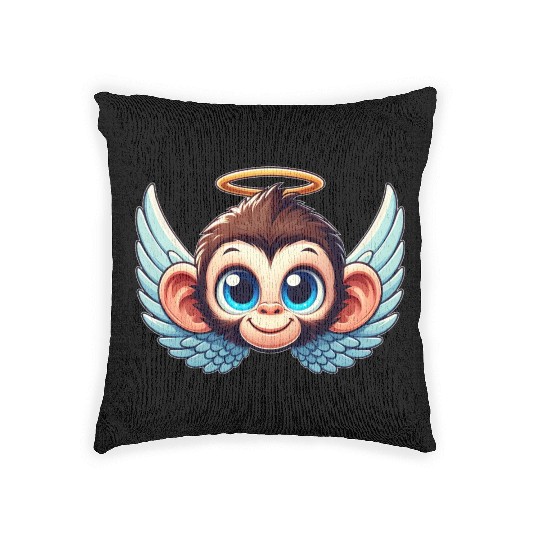Monkey chimpanzee cartoon angel wings Woven Pillows