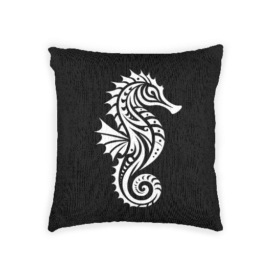 Water Swimming Training Tribal Seahorse Tattoo Woven Pillows