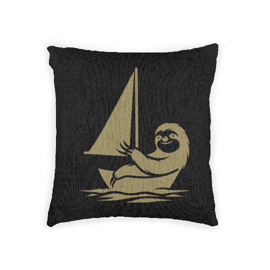 Minimalist sailing dinghy sloth summer Woven Pillows