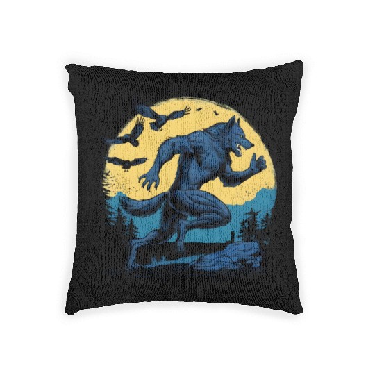 Running Werewolf with Crows Woven Pillows