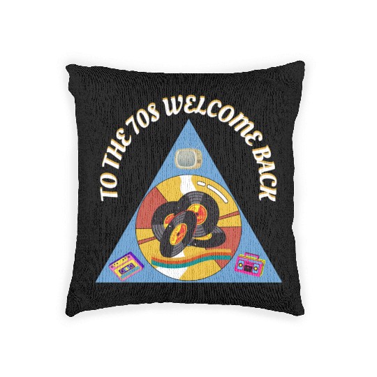 1970s Era Blue Retro Vintage Records Cassette Woven Pillows