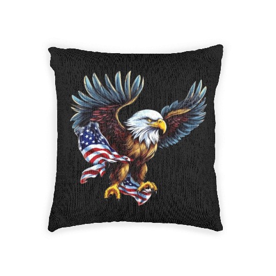 4th Of July US flag with eagle Woven Pillows