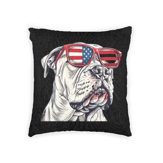 Dogo Argentino dog. 4th of July and memorial day Woven Pillows