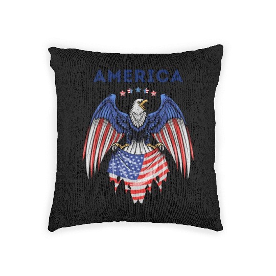 America Home Of The Brave Eagle 4th of July Woven Pillows
