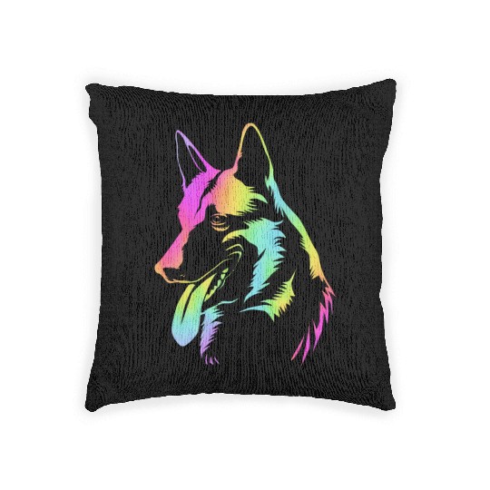 Colorful Pop Art Belgian Malinois Dog Face Woven Pillows
