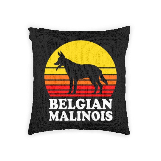 Retro Sunset Dog Silhouette Belgian Malinois Dog Woven Pillows