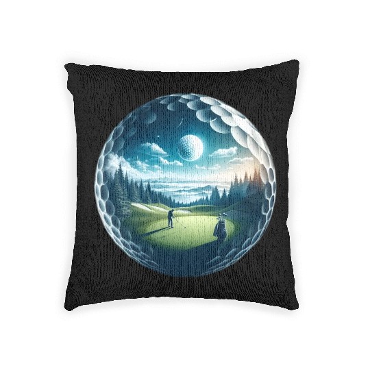 Twilight A Golf Dream Scape Surreal Golfing Course Woven Pillows