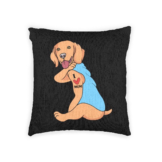 I Love Mom Tattoo Dog Golden Retriever Mom Woven Pillows