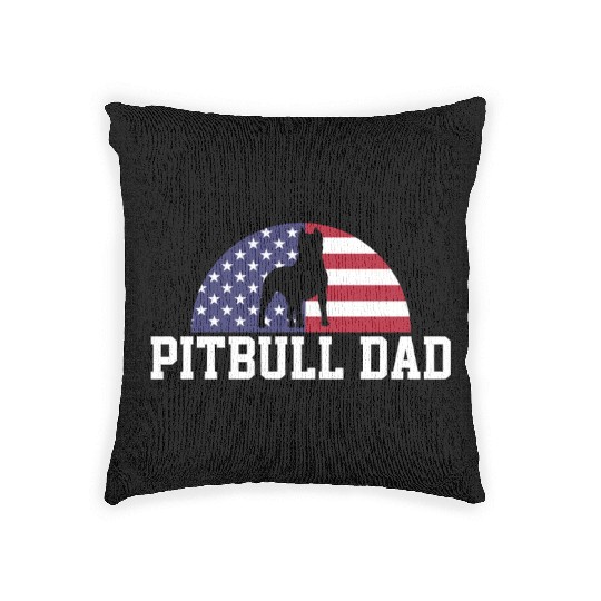 Pitbull Dad Embracing USA Flag Merica Pride Art Woven Pillows
