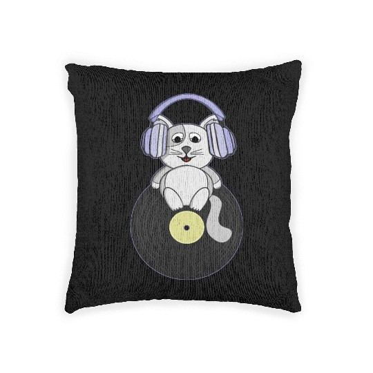 Nostalgic kitten who loves vinyl records Woven Pillows
