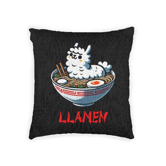 Llamen Noodles Chinese Food Alpaca Llama Lover Woven Pillows