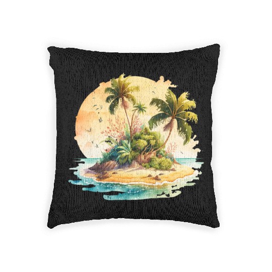 Tropical Watercolor Paradise, Summer Clipart Woven Pillows