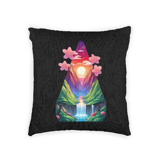 sunrise waterfall scenery Woven Pillows