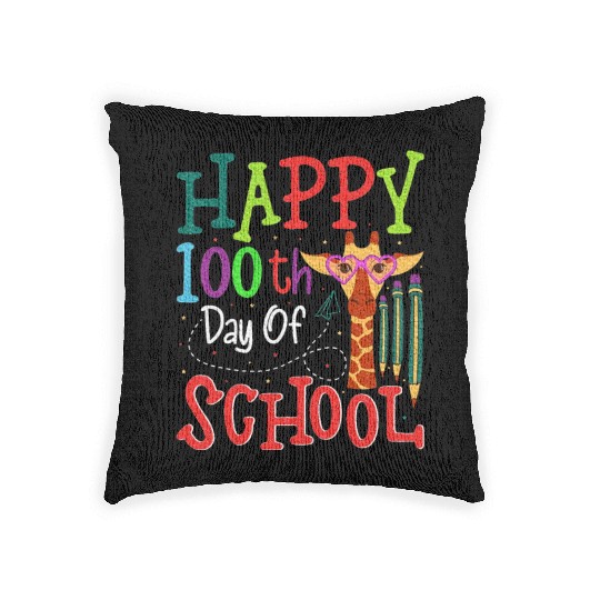 Happy 100 Day Of School Giraffe Lover Woven Pillows