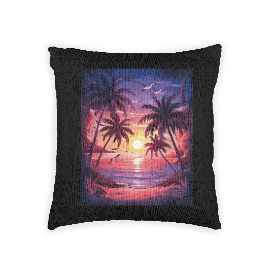 summer beach "Tropical Twilight Serenity" Woven Pillows