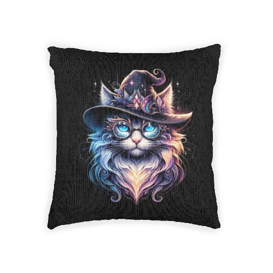 Cat Fantasy "Enchanted Wizard Cat" Woven Pillows