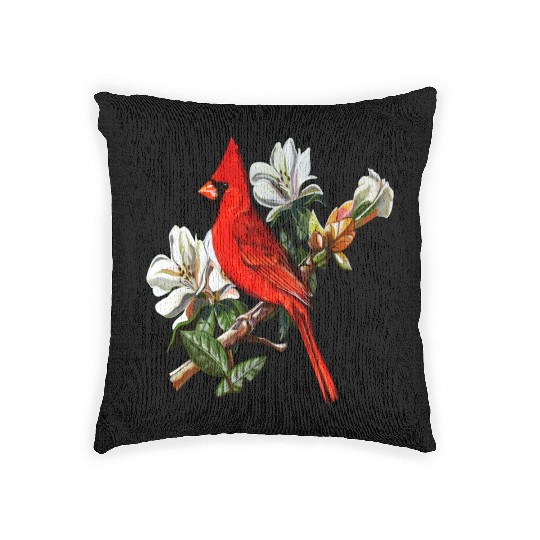 Northern Red Cardinal On A Branch Woven Pillows