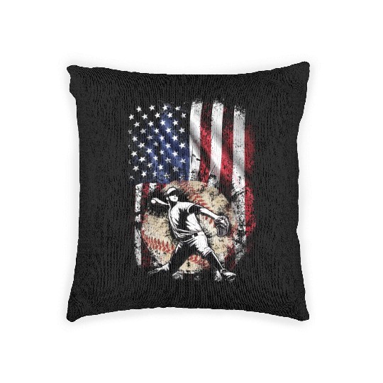 Patriotic American Flag Baseball Pitcher Woven Pillows