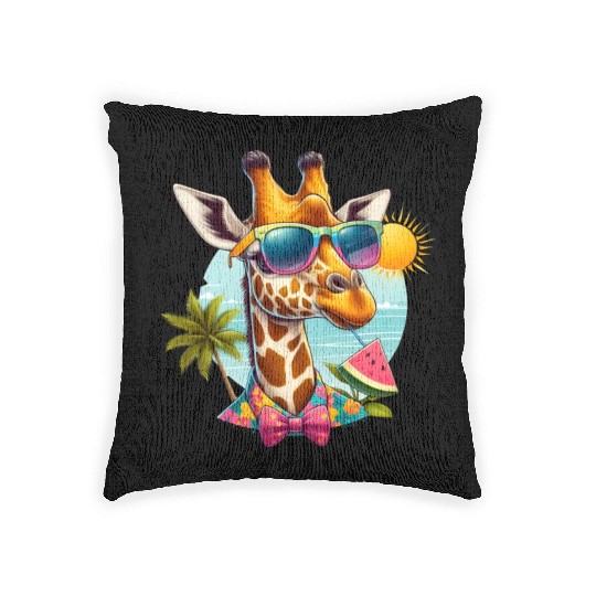 Funny giraffe Summer Beach Graphic Animal Lover Woven Pillows