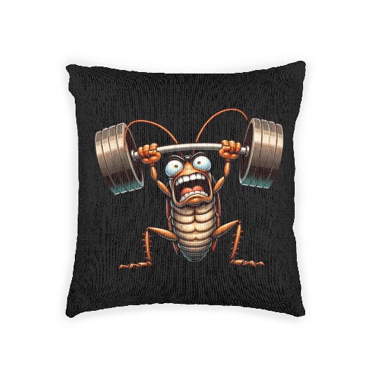 Cockroach weightlifter barbell training workout Woven Pillows