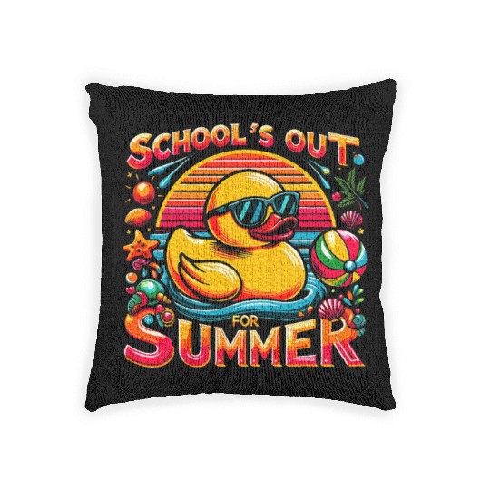 Schools Out For Summer Teacher Yellow Duck Woven Pillows