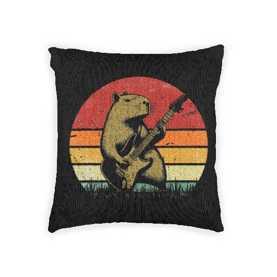 Capybara Playing Guitar Capybara Rock Music Woven Pillows