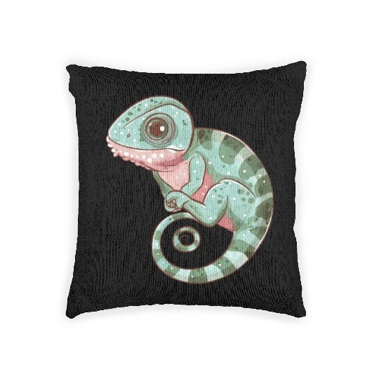 Charming Chameleon Curled Tail Imagery Woven Pillows