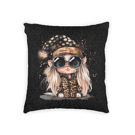 Leopard Print Gnome Clipart Images, Girly Woven Pillows