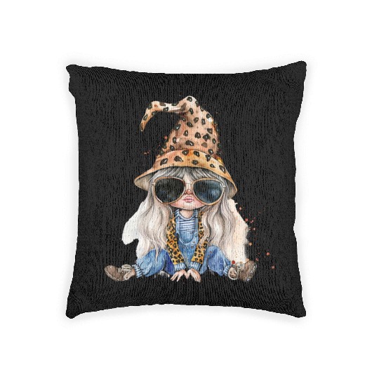 Leopard Print Gnome Clipart Images, Girly Woven Pillows