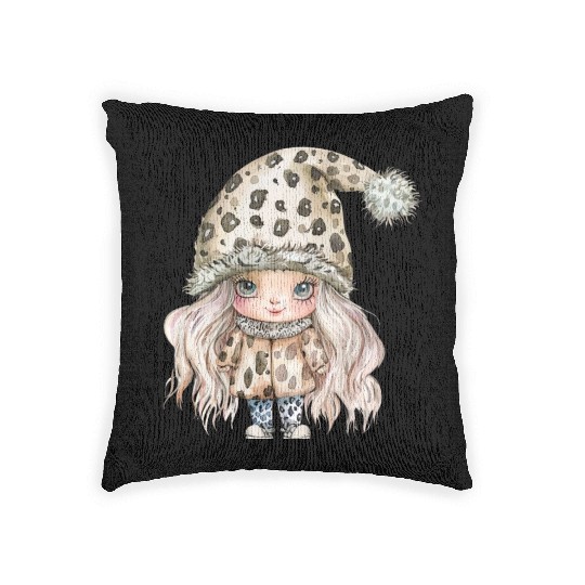 Leopard Print Gnome Clipart Images, Girly Woven Pillows