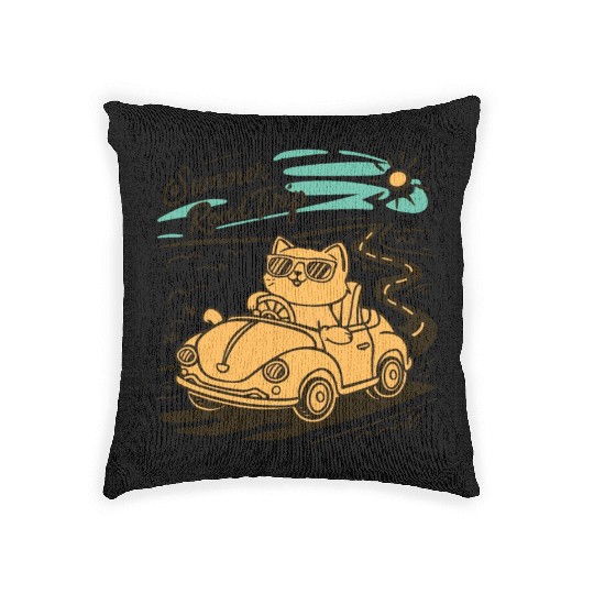 Summer Road Trip Vacation Cat lover Gift Woven Pillows
