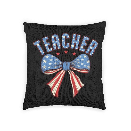 Teacher 4th Of July Coquette Bow Woven Pillows