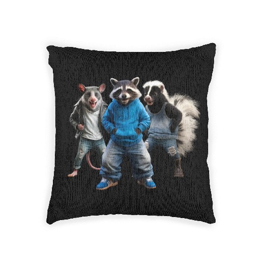 STREET CATS, RACCOON POSSUM SKUNK Woven Pillows