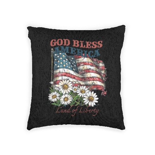 God Bless America 4th Of July US Flag Daisy Woven Pillows