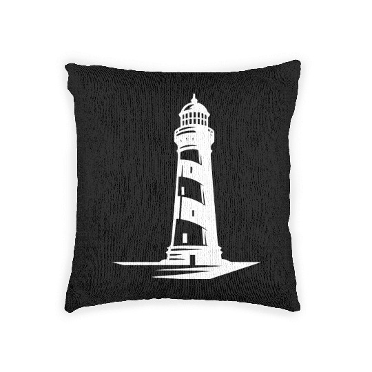 Old Lonely Striped Coastal Lighthouse Woven Pillows